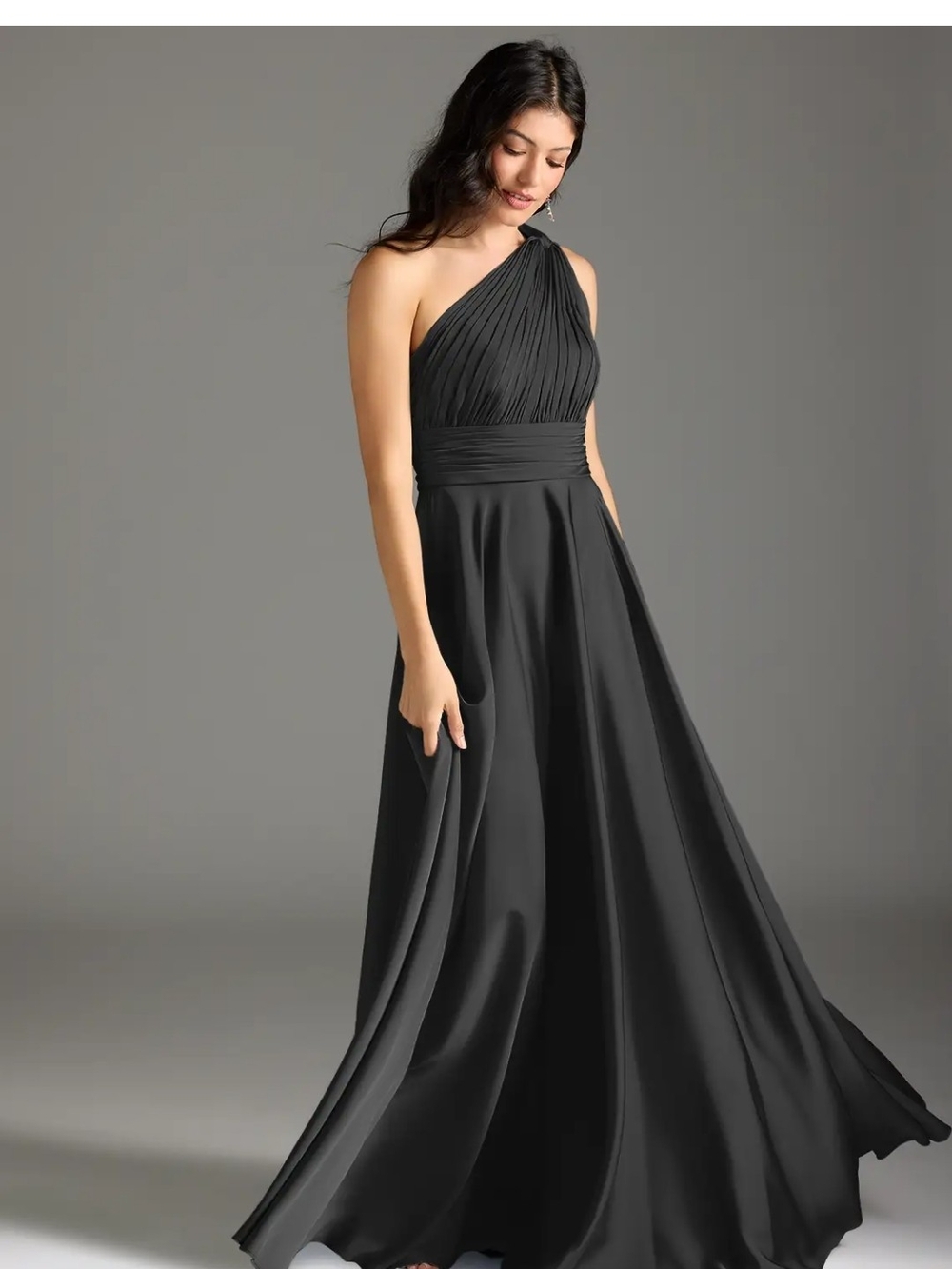 Elegant One-Shoulder Black Evening Gown - Picture 2 of 13